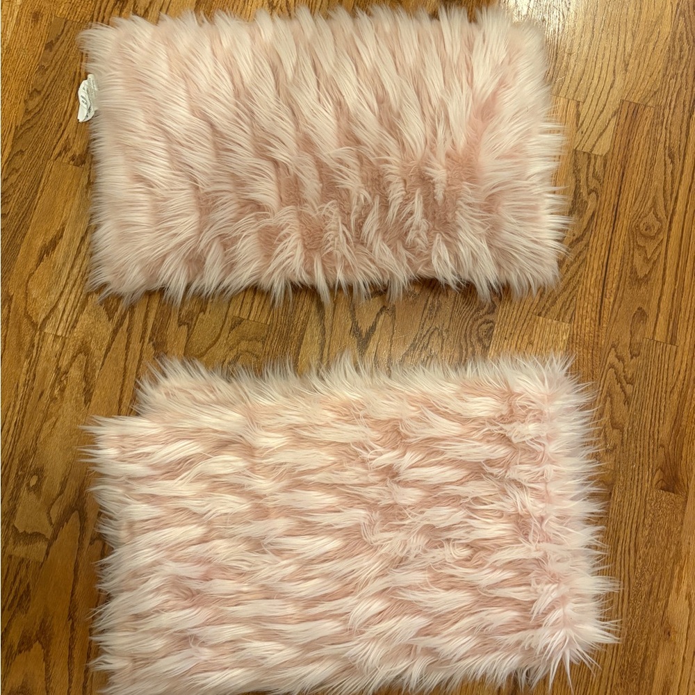 Pink Faux Fur Pillow and Blanket